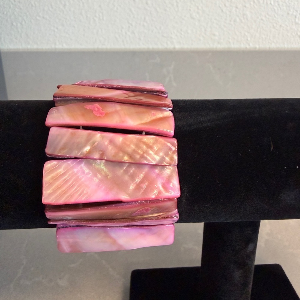 Pink Mother of Pearl Statement Bracelet – Wide Chunky Shell